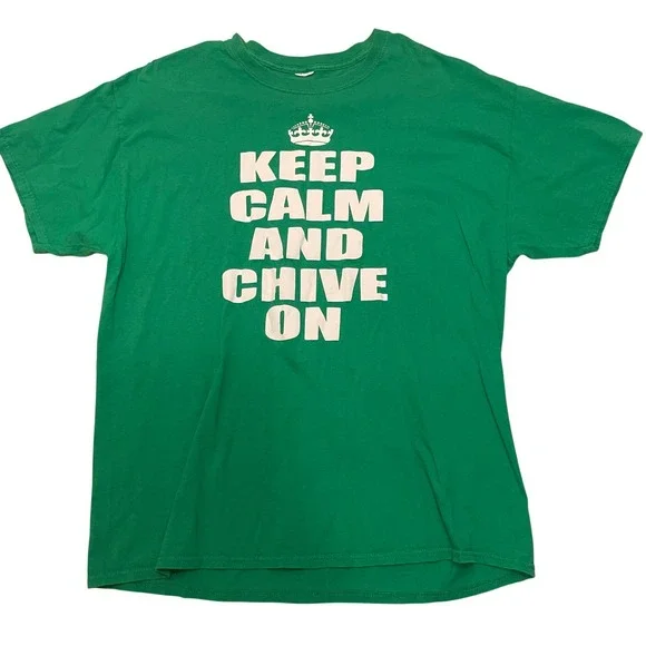 Keep Calm and Chive On Graphic T-Shirt Funny Taco Tuesday Slogan Tee Size XL - Picture 1 of 5